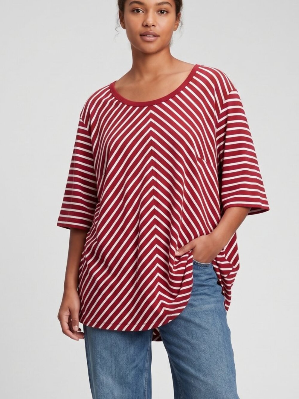 NWT Refinity City Chic Red White Striped Oversized Cotton Tee Medium